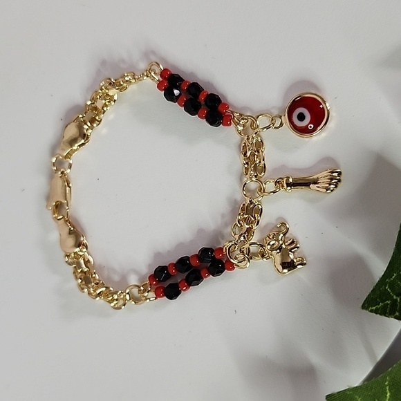 Gold Filled Child's Azabache Protection Bracelet - Picture 1 of 8